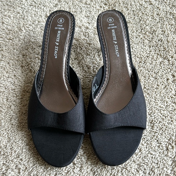 White Stag Y2K Kitten Heel Black Open Toe Slip On Shoes Size 8 - Picture 2 of 11